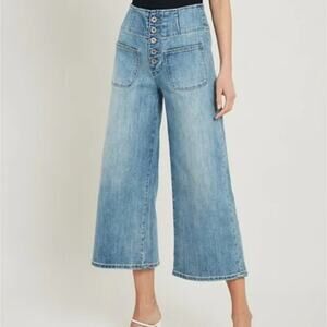 Wish List Wide Leg Crop Denim Button fly Jeans  Front Patch Pockets Size Small